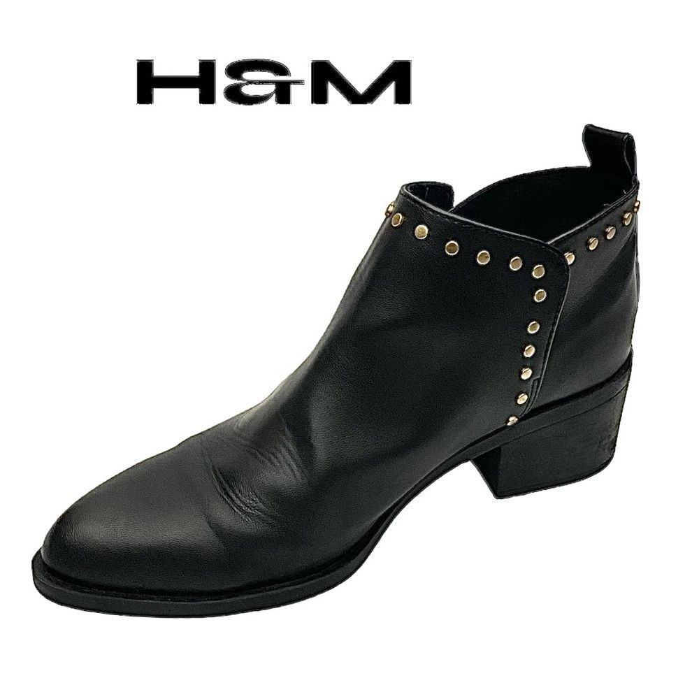 H&M Dividend Black Studded Women’s Booties Size 8 US 39 EU Medium Pre-Owned